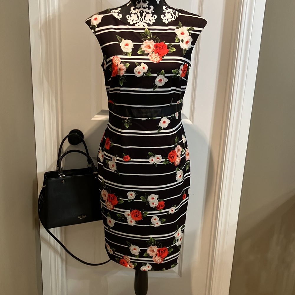Fabulous black with white stripes and gorgeous red pink and white peonies.